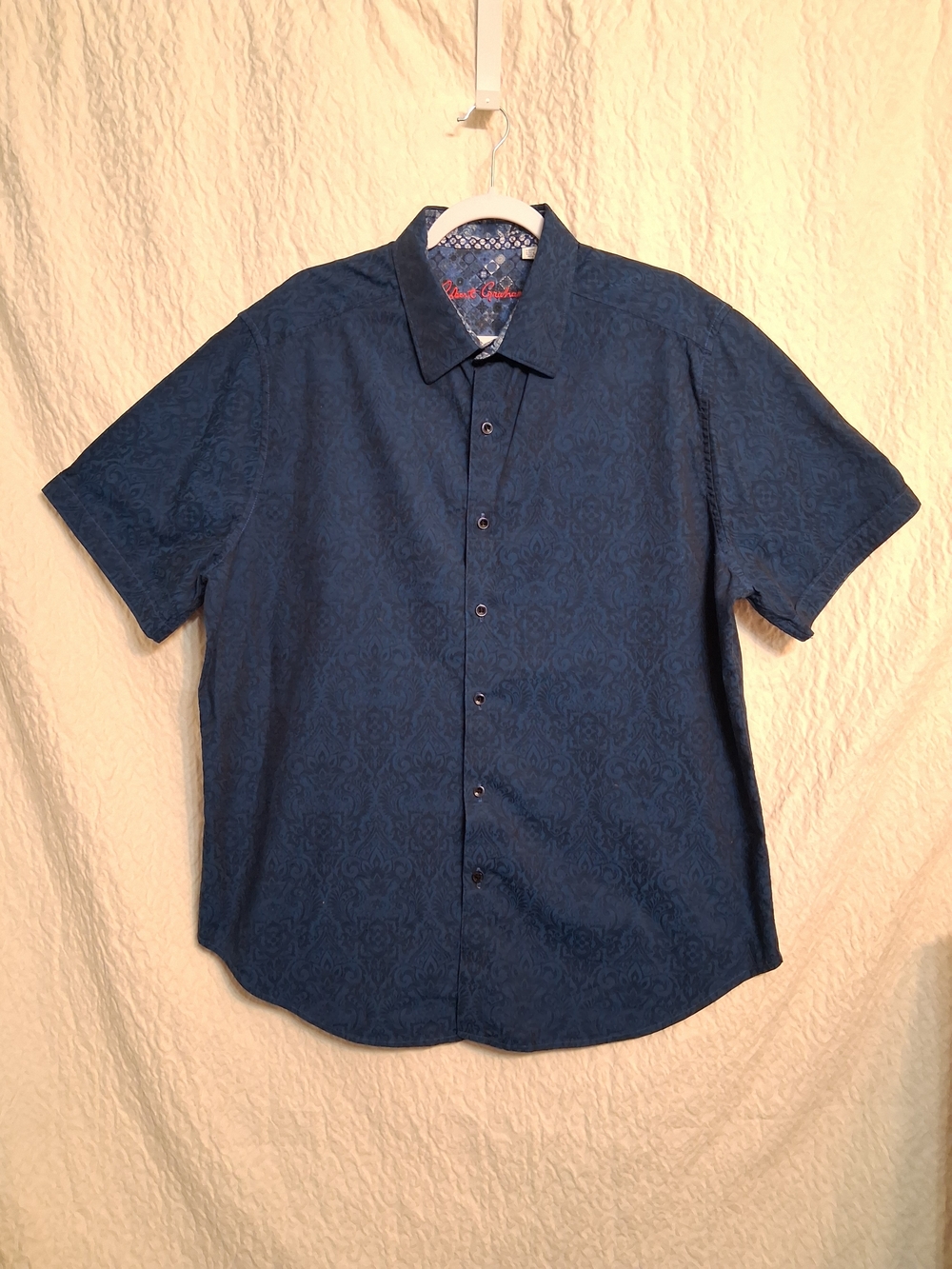 Robert Graham  Men's Short-Sleeve Button-Down Shirt in Navy Blue Jacquard
